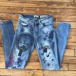 INDIGO Rein colored jeans size 5 artist boho skinny stretchy denim faded blue